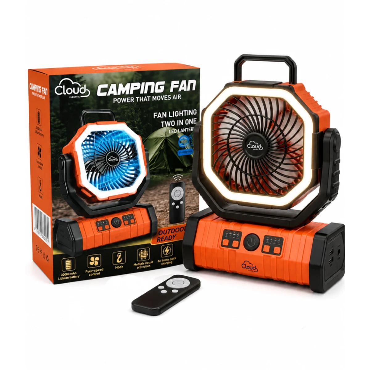 Ventilador de Bateria con Luz LED y Control Remoto