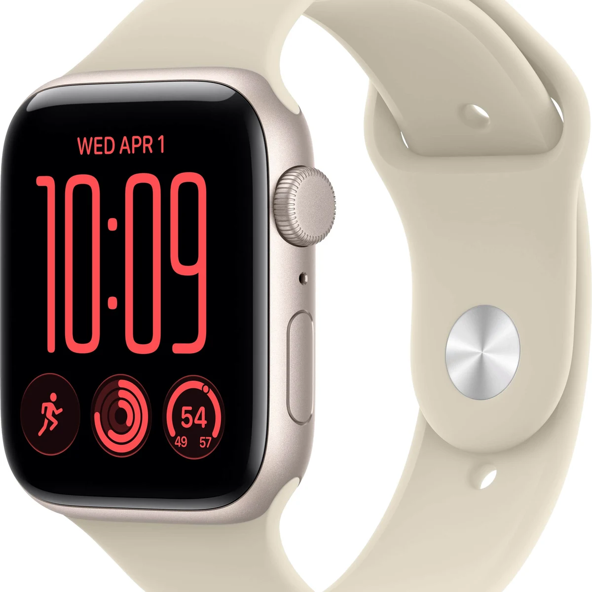 Apple Watch SE 3 (GPS) 44mm Aluminum Case with Sand Sport Band - S/M - Starlight - (2026)