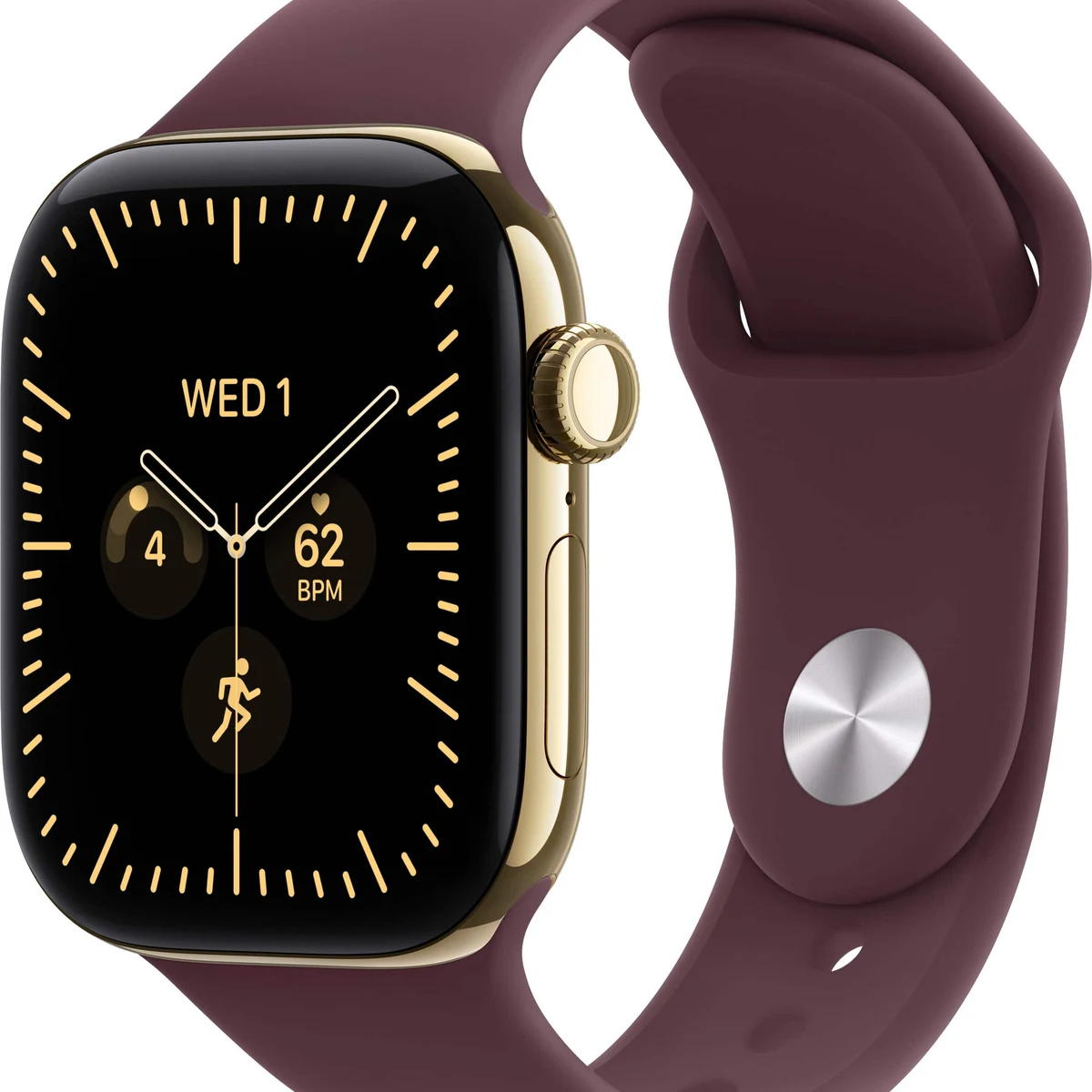 Apple Watch Series 12 (GPS + Cellular) 42mm Titanium Case with Burgundy Sport Band - S/M - Radiant Gold (AT&T) - (2026)