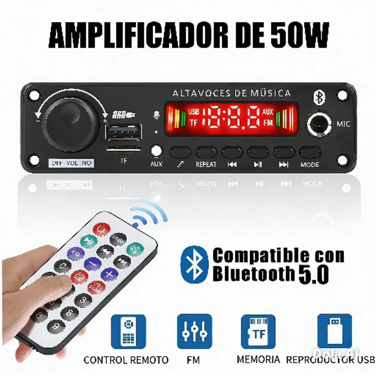 REPRODUCTOR MP3 DE 25W POR CANAL CON RUEDA DE VOLUMEN Y BLUETOOTH