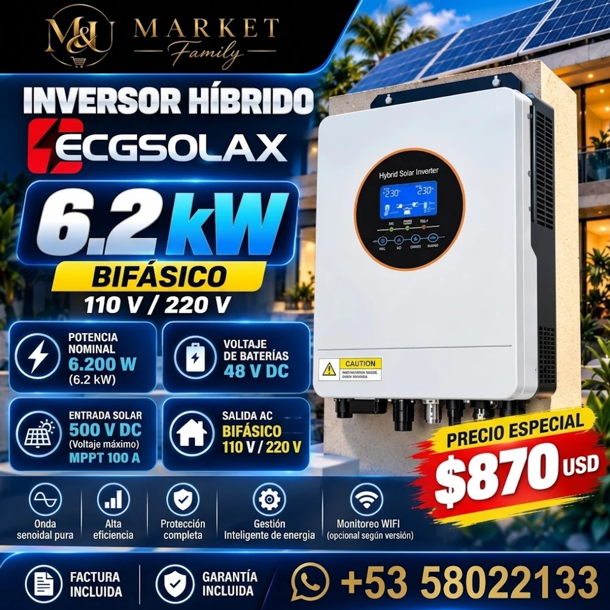 INVERSOR DE 6.2 KW 110V / 220 V
